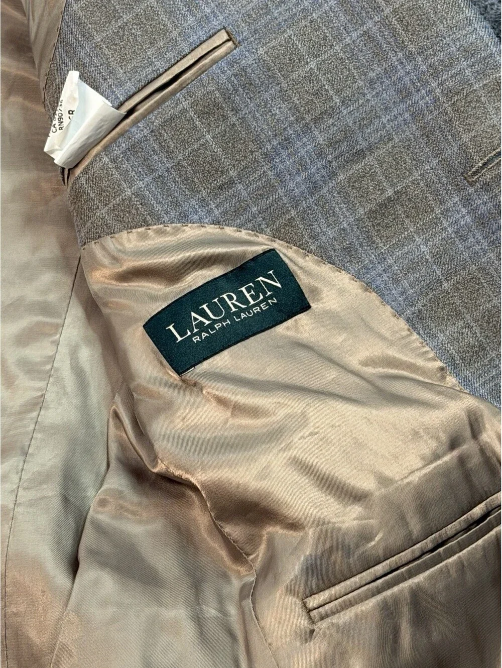 Lauren Ralph Lauren 36R Silk Wool Sport Coat Gray Blue Plaid Blazer Classic